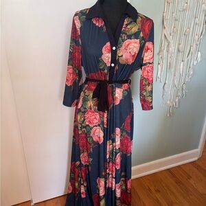 Floral Maxi Dress with Belt